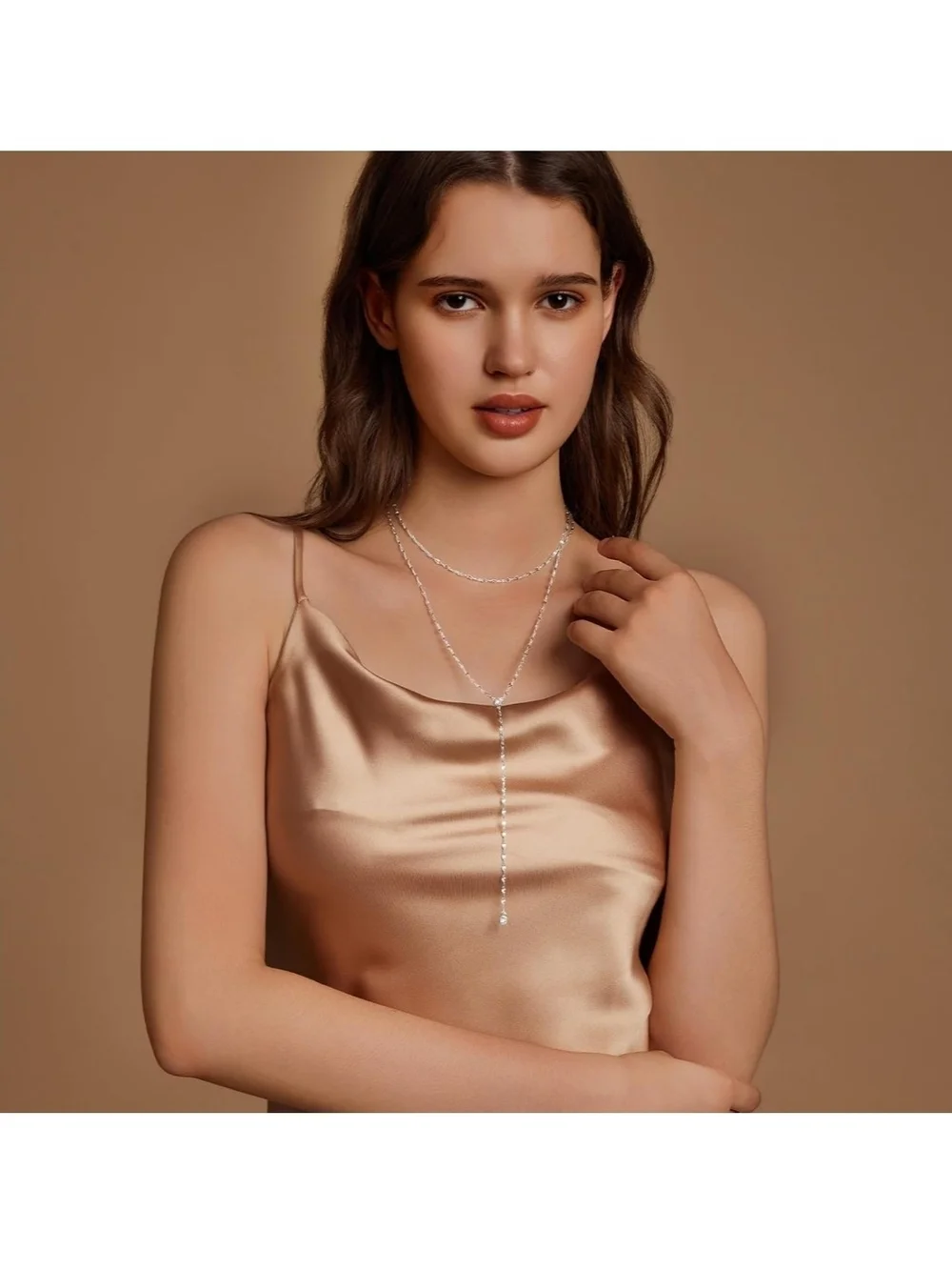 Silver Y-Drop Layered Necklace - Elegant Women Jewelry
